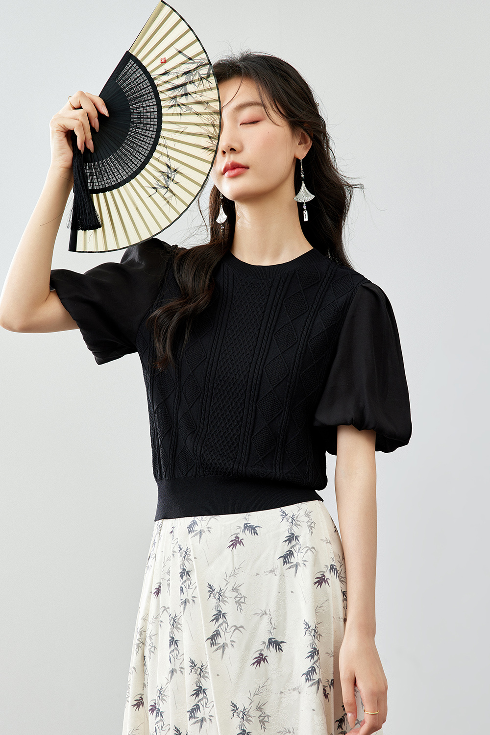 Diamond Twist Texture Patchwork Sweater