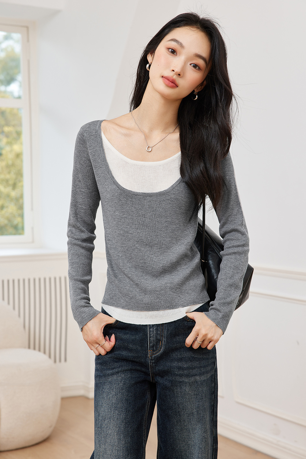 Fake Two-Piece Base Sweater