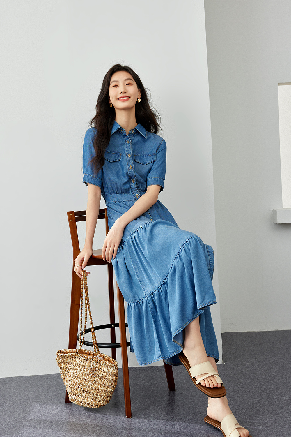 Tencel Denim Multi-Layer Dress