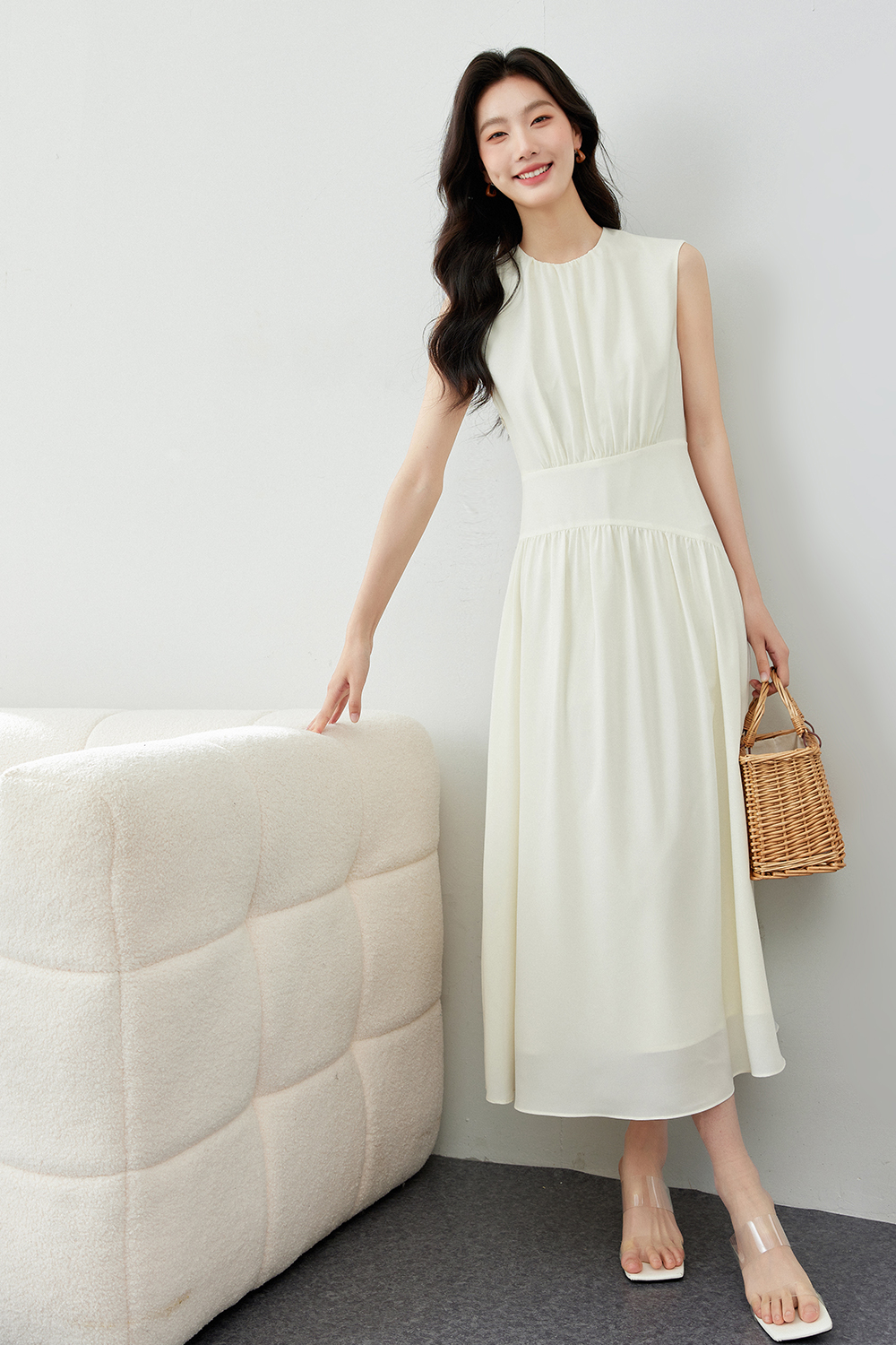 Sleeveless Waist Pleated Dress