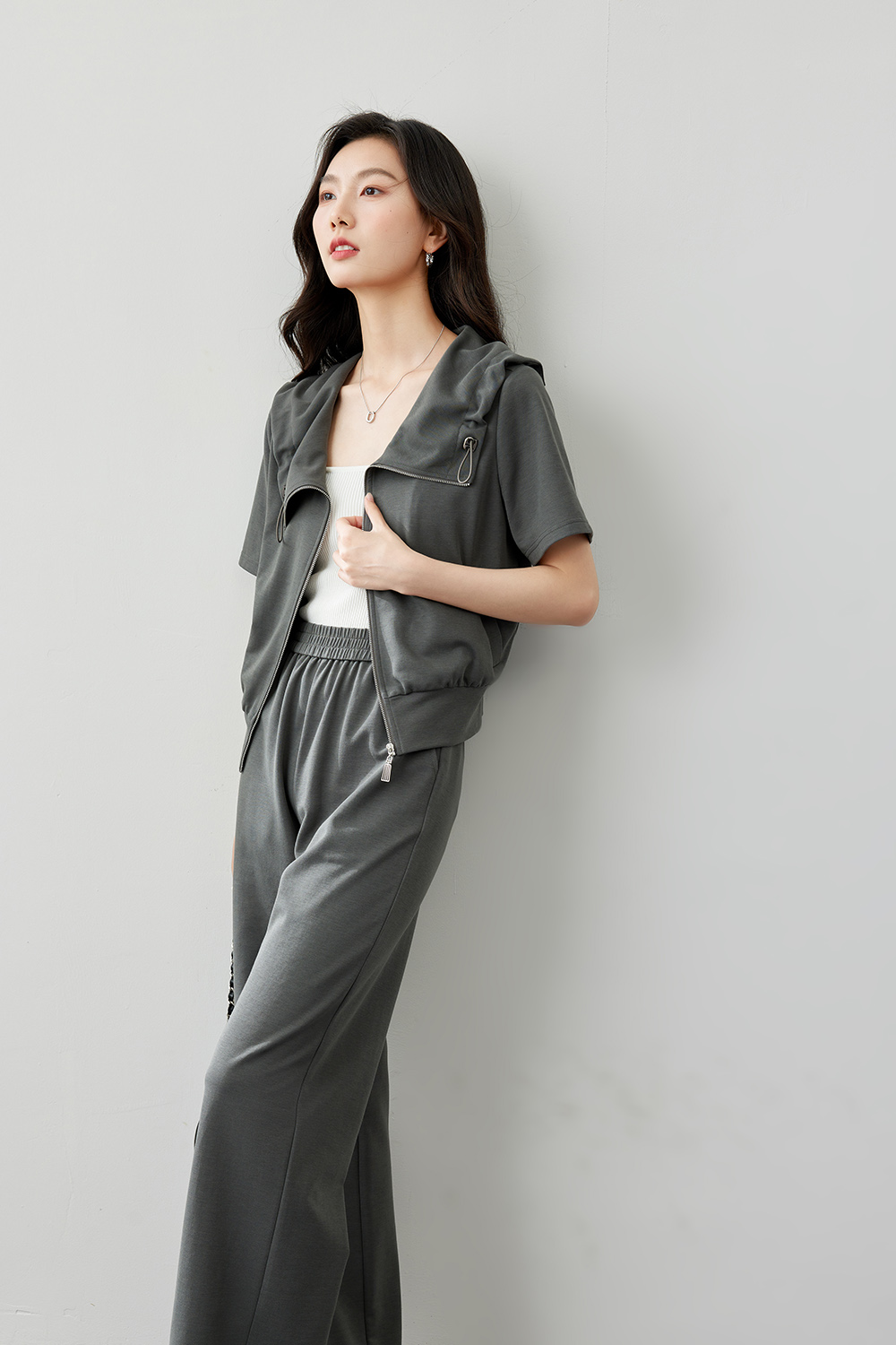 Fashionable Navy Collar Suit