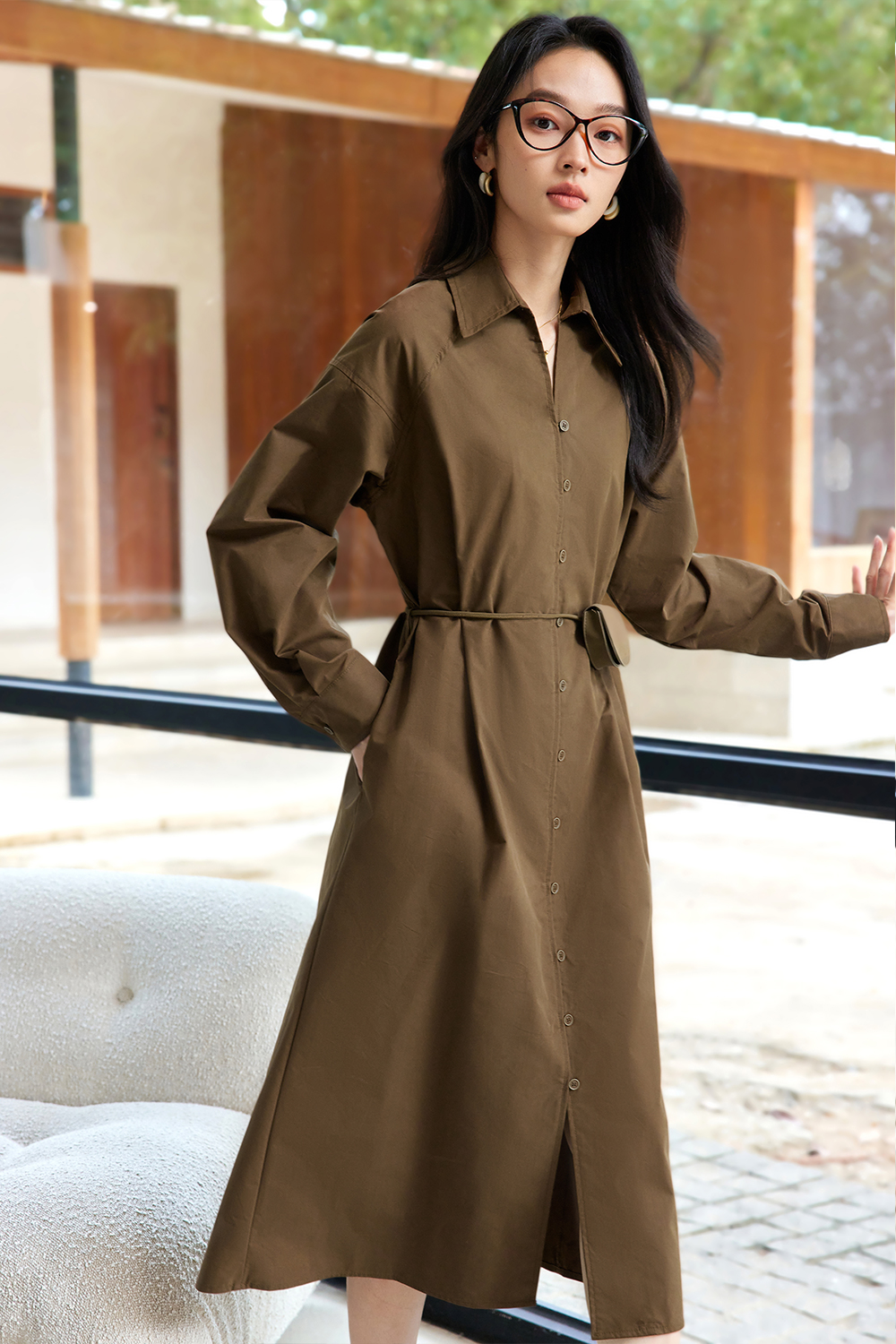 Literary Retro Shirt Dress-VIMLYSTORE