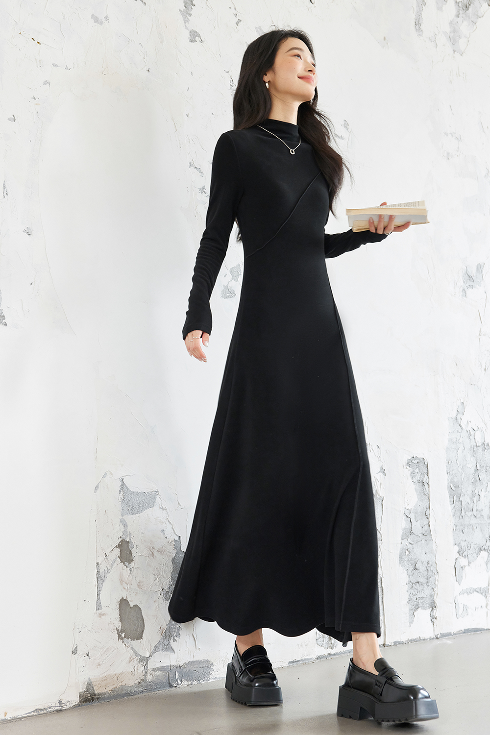 Semi-High Neck Knitted Dress-VIMLYSTORE