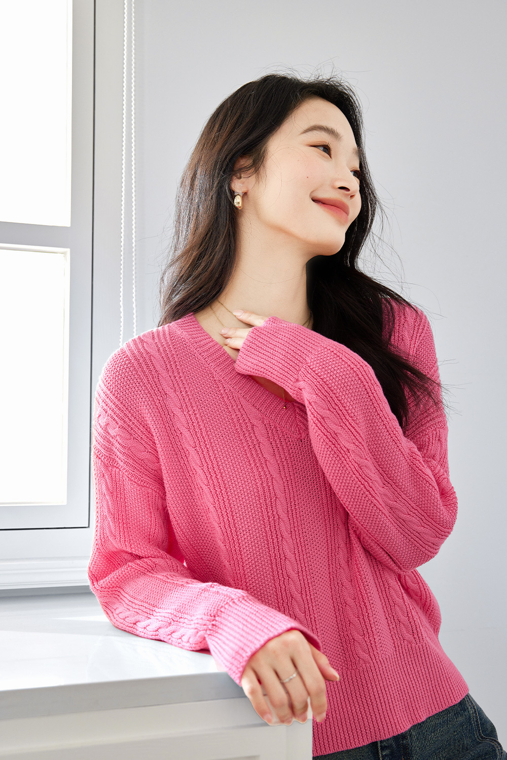 Textured Lazy Knitted Sweater