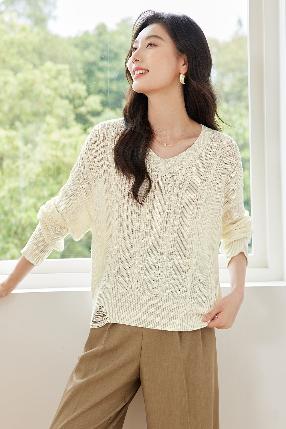 Textured Lazy Knitted Sweater