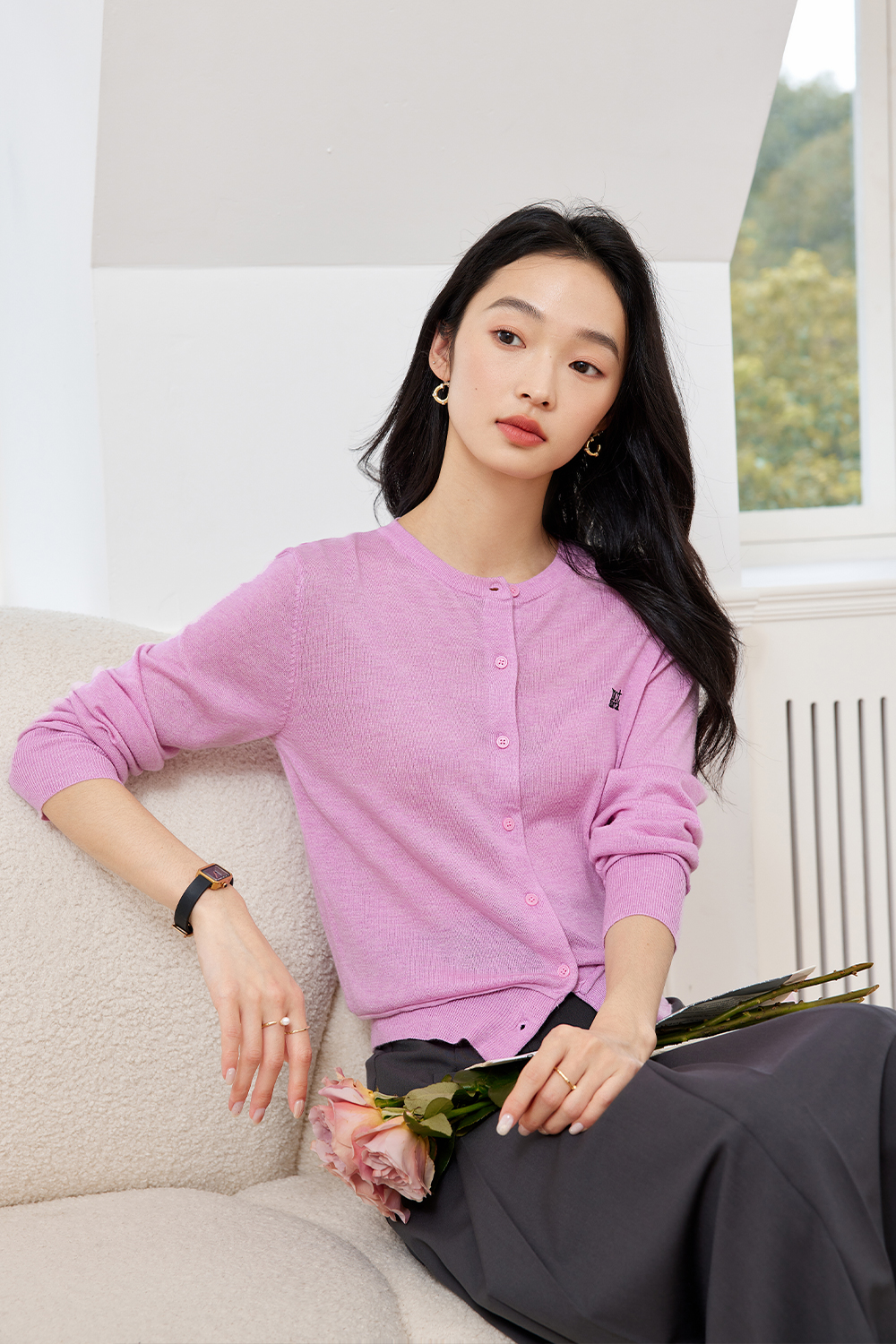 Soft And Waxy Embroidered Knitted Cardigan-VIMLYSTORE