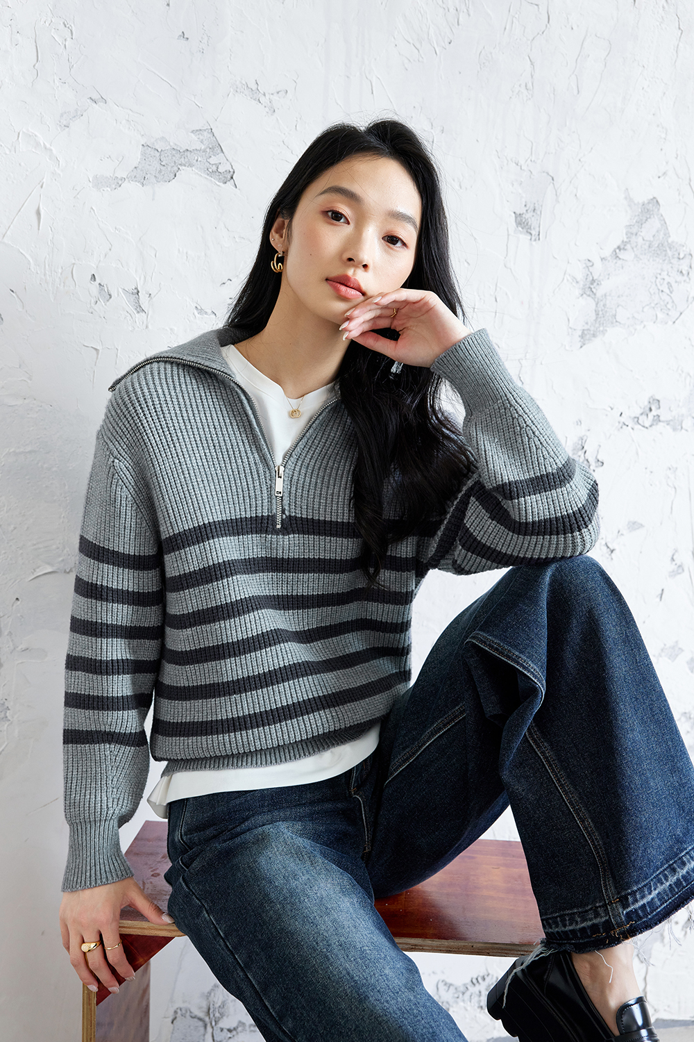 Lazy Style Striped Knitted Sweater
