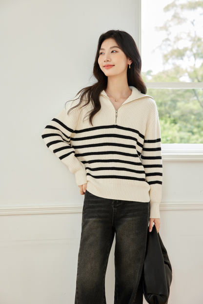 Lazy Style Striped Knitted Sweater