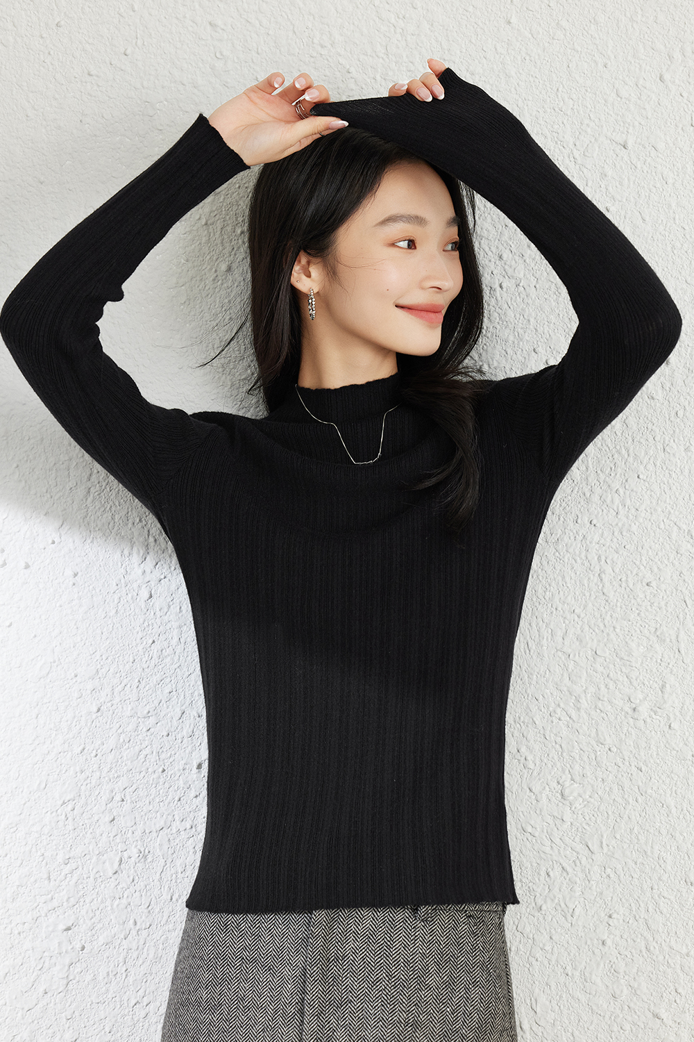 Solid color  Inside base knitted sweater-VIMLYSTORE