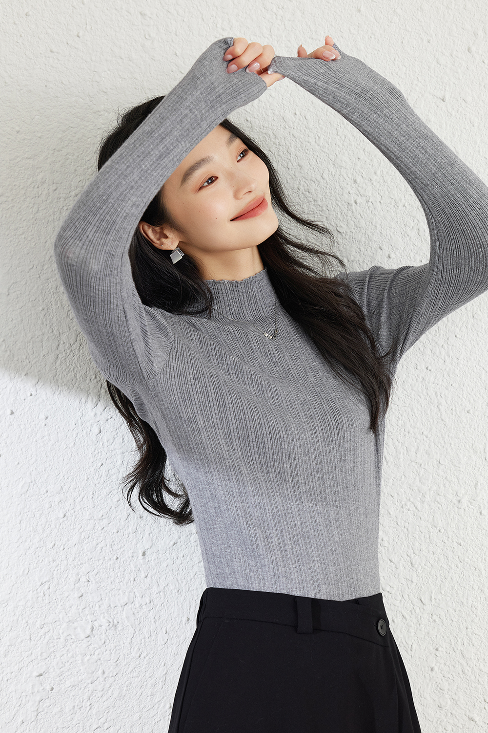 Solid color  Inside base knitted sweater-VIMLYSTORE