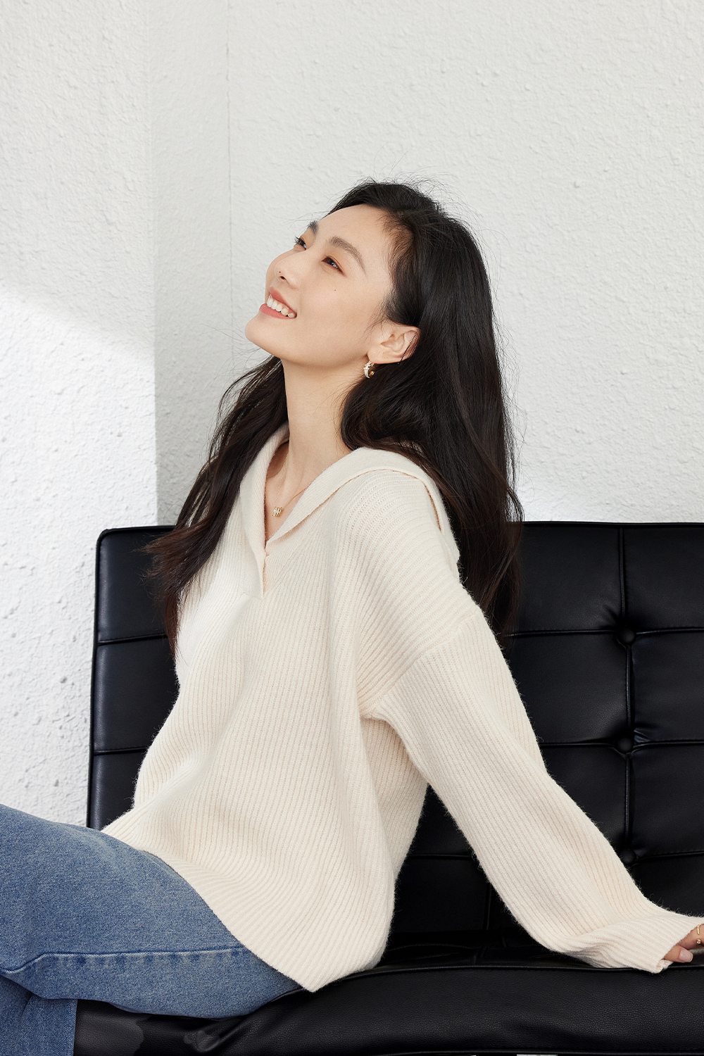 Simple large lapel knitted sweater-VIMLYSTORE