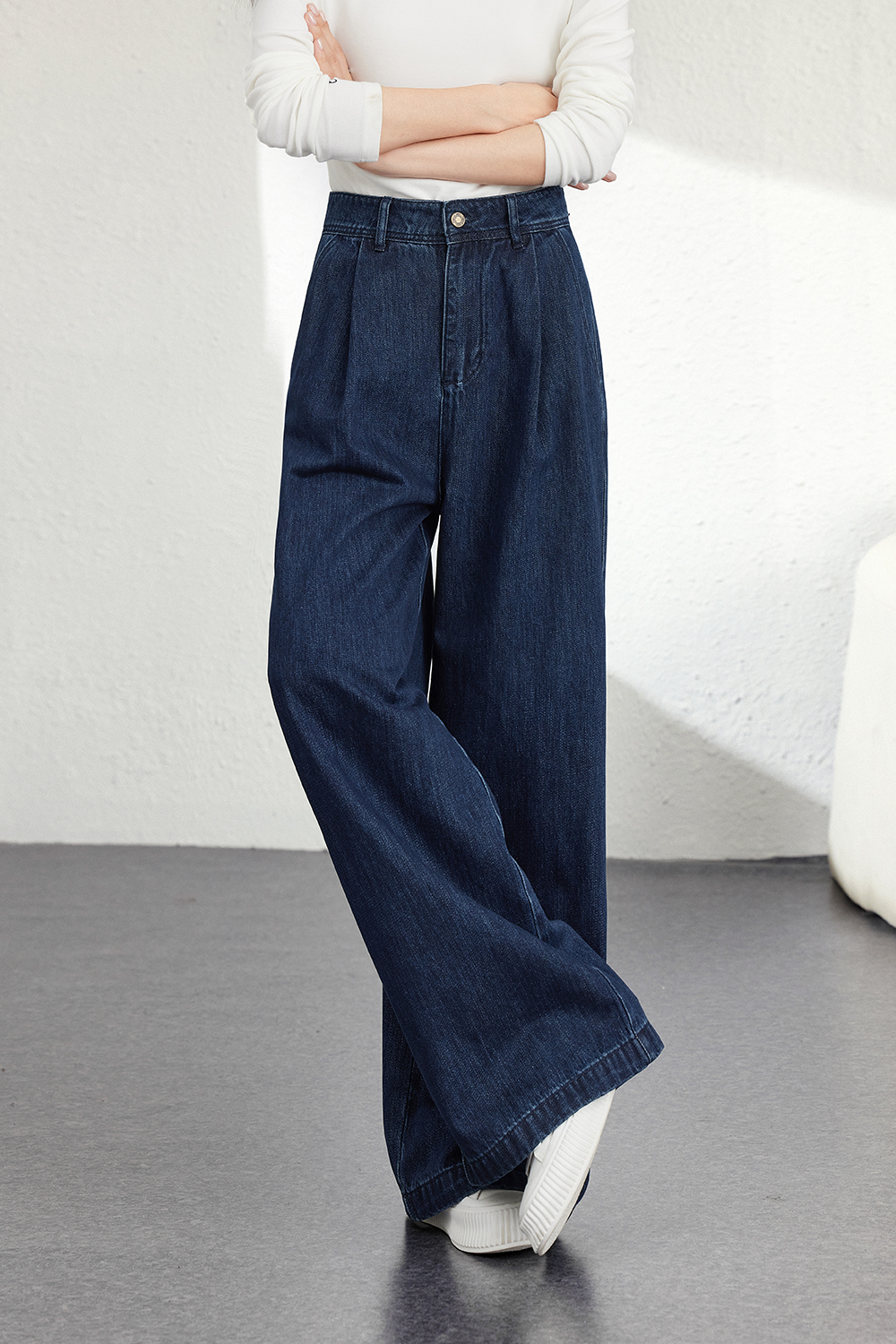 Retro dark blue wide-leg jeans-VIMLYSTORE