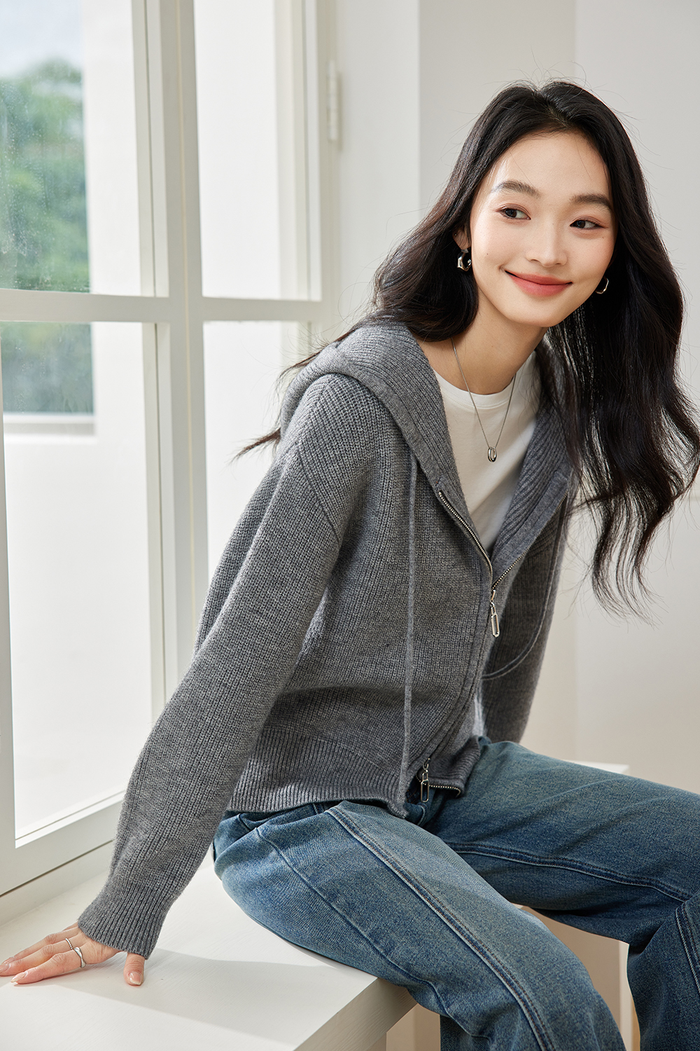 Lazy style hooded knitted jacket-VIMLYSTORE