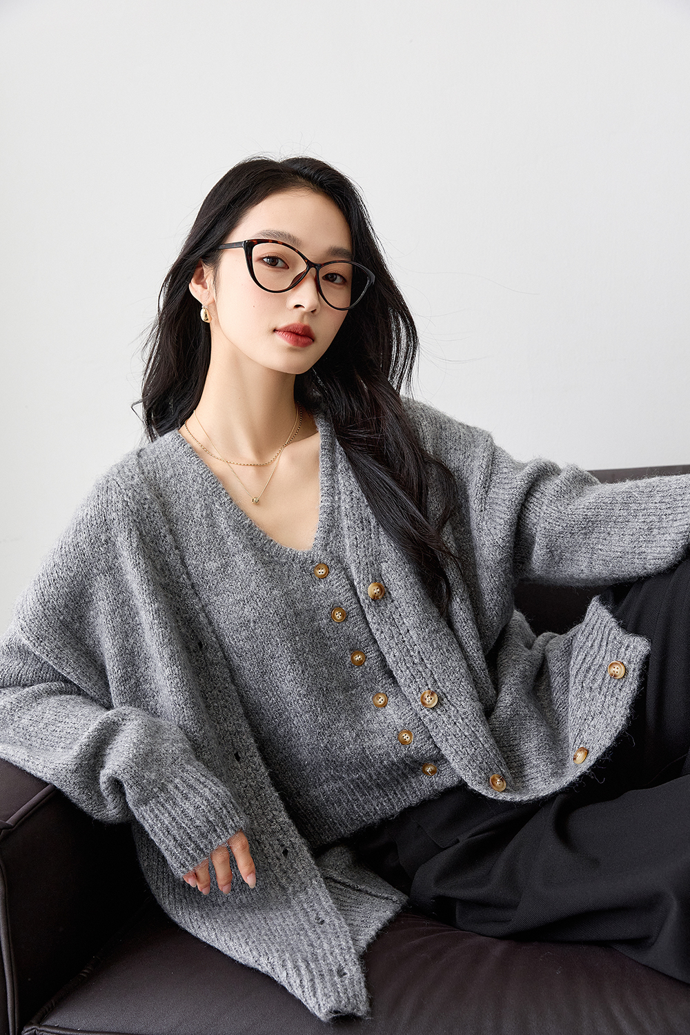 Wool Blend Knitted Top Two-Piece Set