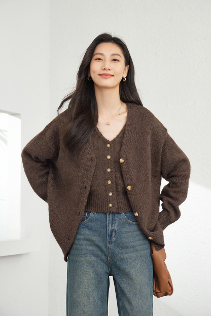 Wool Blend Knitted Top Two-Piece Set