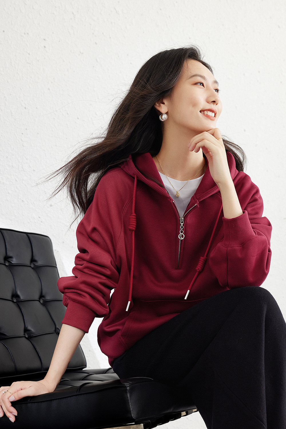 Half-Zip Hooded Sweatshirt-VIMLYSTORE