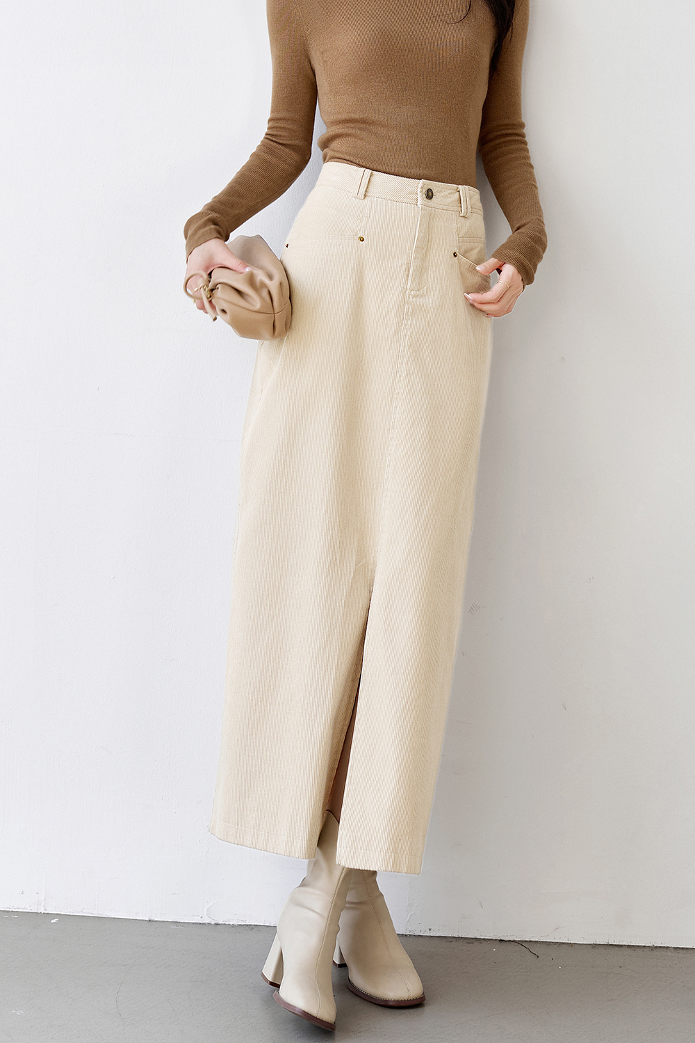 Corduroy Retro Midi Skirt-VIMLYSTORE