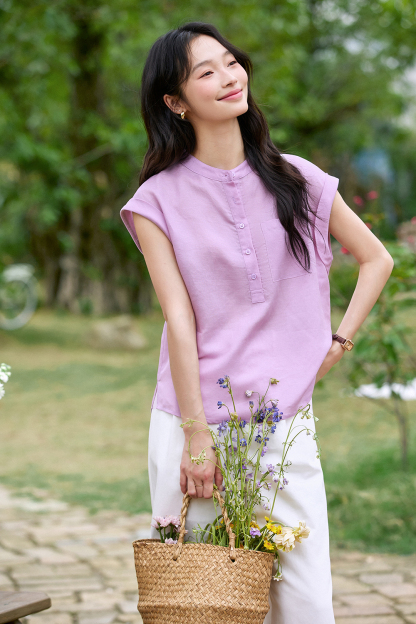 Commute-Chic Mini-Stand Collar Sleeveless Blouse-VIMLYSTORE
