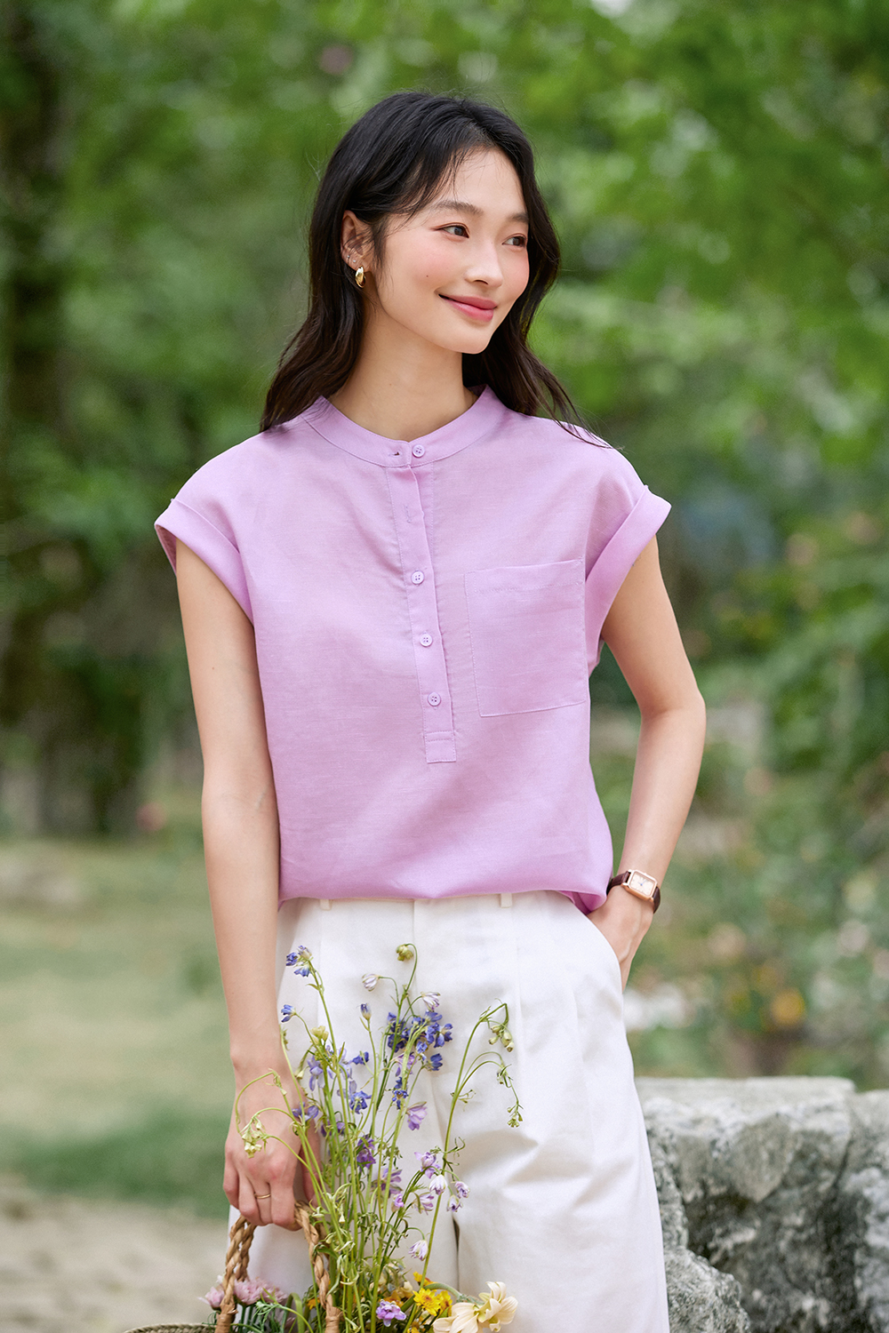 Commute-Chic Mini-Stand Collar Sleeveless Blouse-VIMLYSTORE