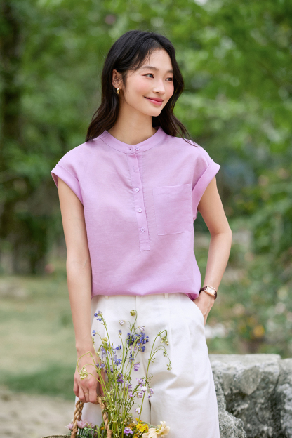 Commute-Chic Mini-Stand Collar Sleeveless Blouse-VIMLYSTORE