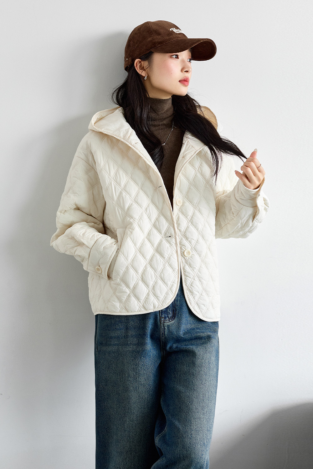 Hooded Diamond Short Cotton Coat-VIMLYSTORE