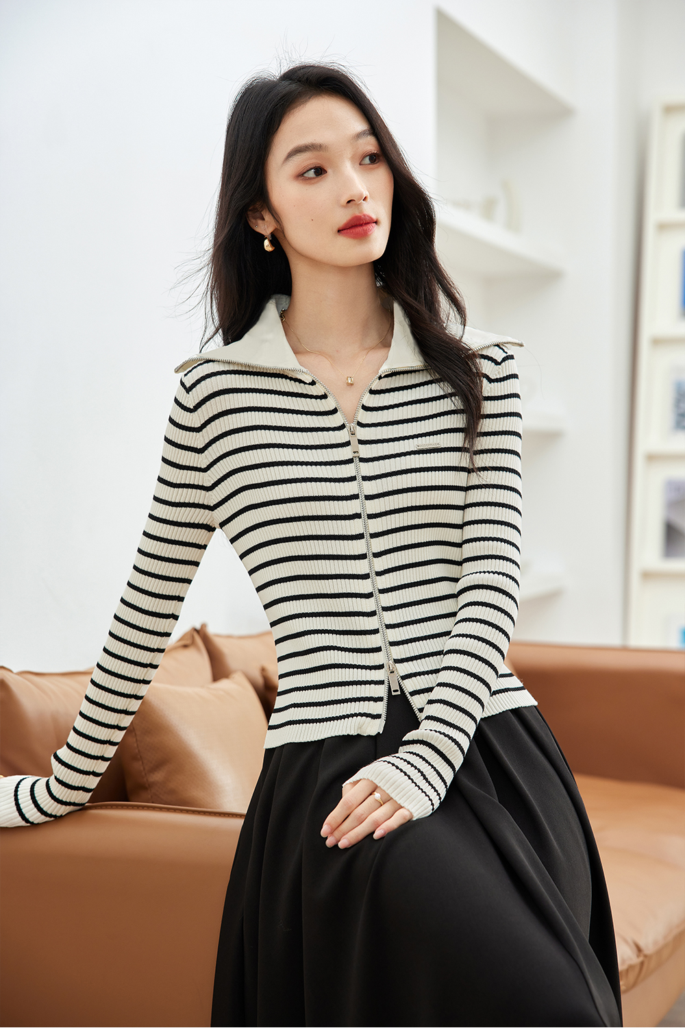 Doubleheaded Zipper Knitted Cardigan-VIMLYSTORE