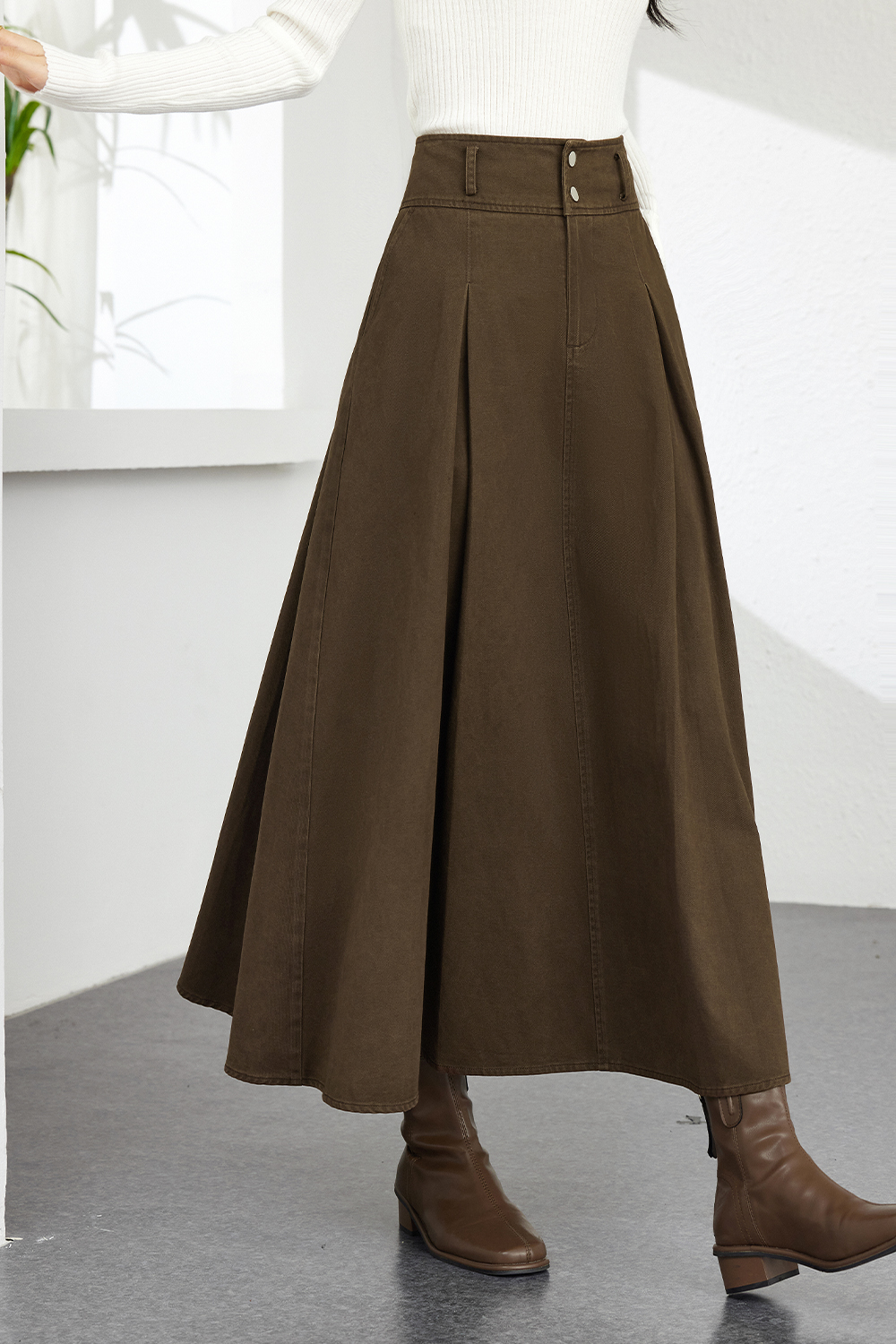 Cotton Metal Button Skirt-VIMLYSTORE