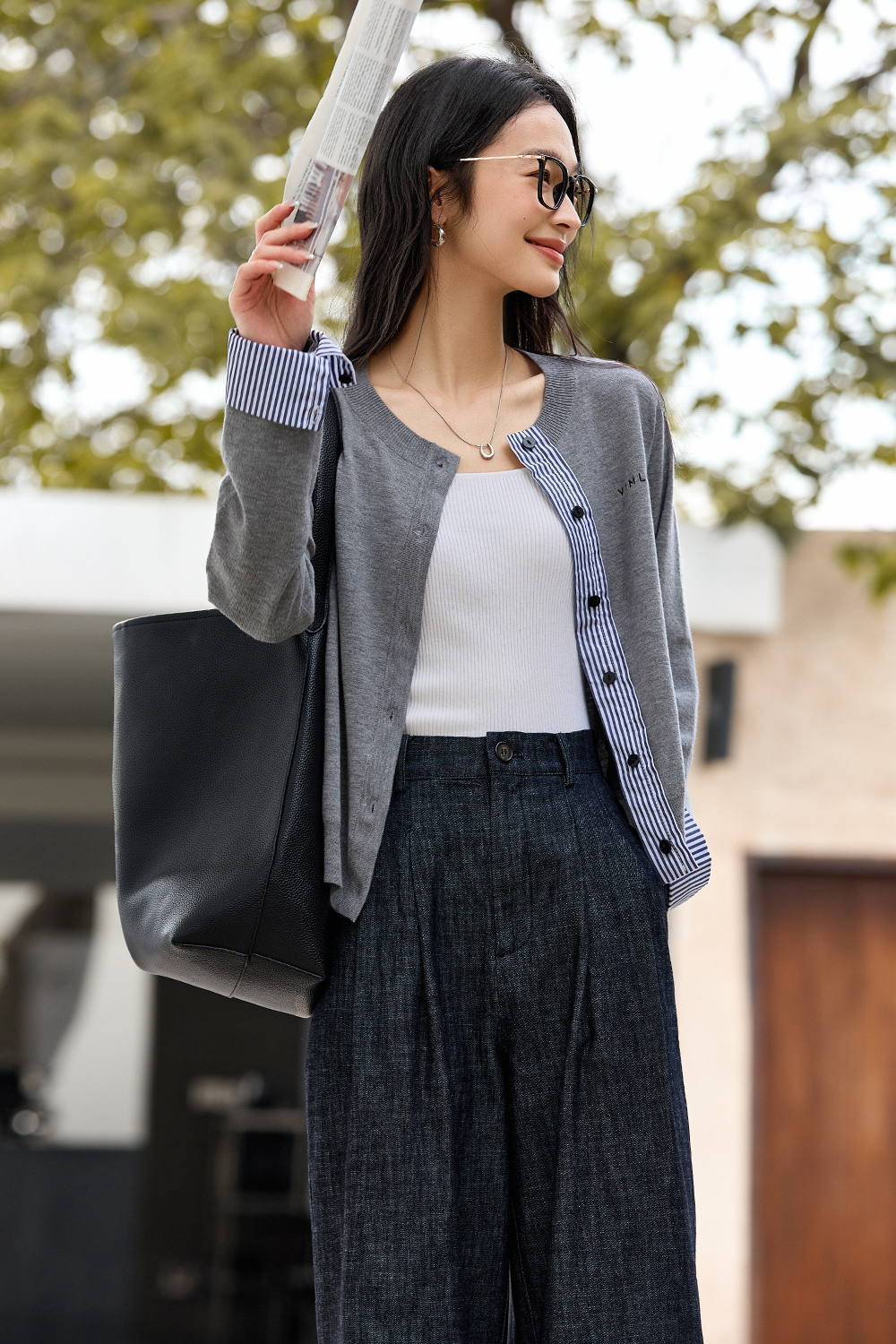 Striped Patchwork Design Knitted Cardigan-VIMLYSTORE