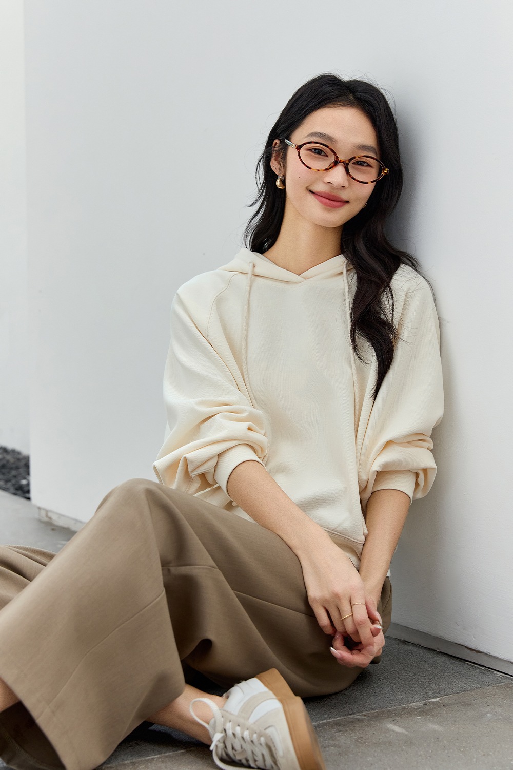 Solid Color Hooded Knitted Sweatshirt-VIMLYSTORE