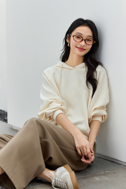 Solid Color Hooded Knitted Sweatshirt