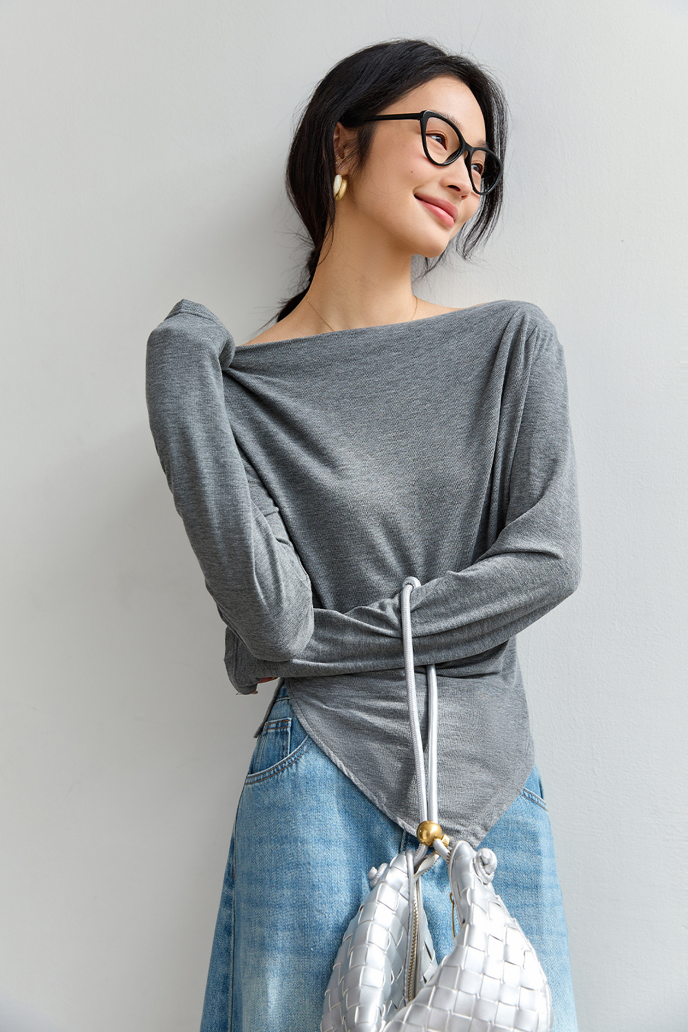 Natural Pleated Solid Color T-Shirt-VIMLYSTORE