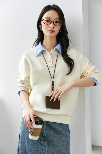 School Style Spliced Lapel Sweatshirt