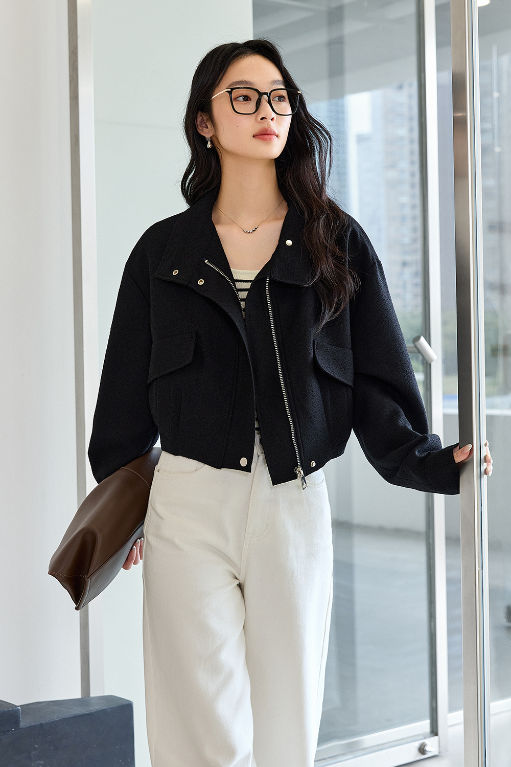 Workwear Style Short Lapel Jacket-VIMLYSTORE