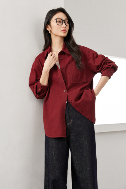 Wine Red Long-Sleeved Shirt