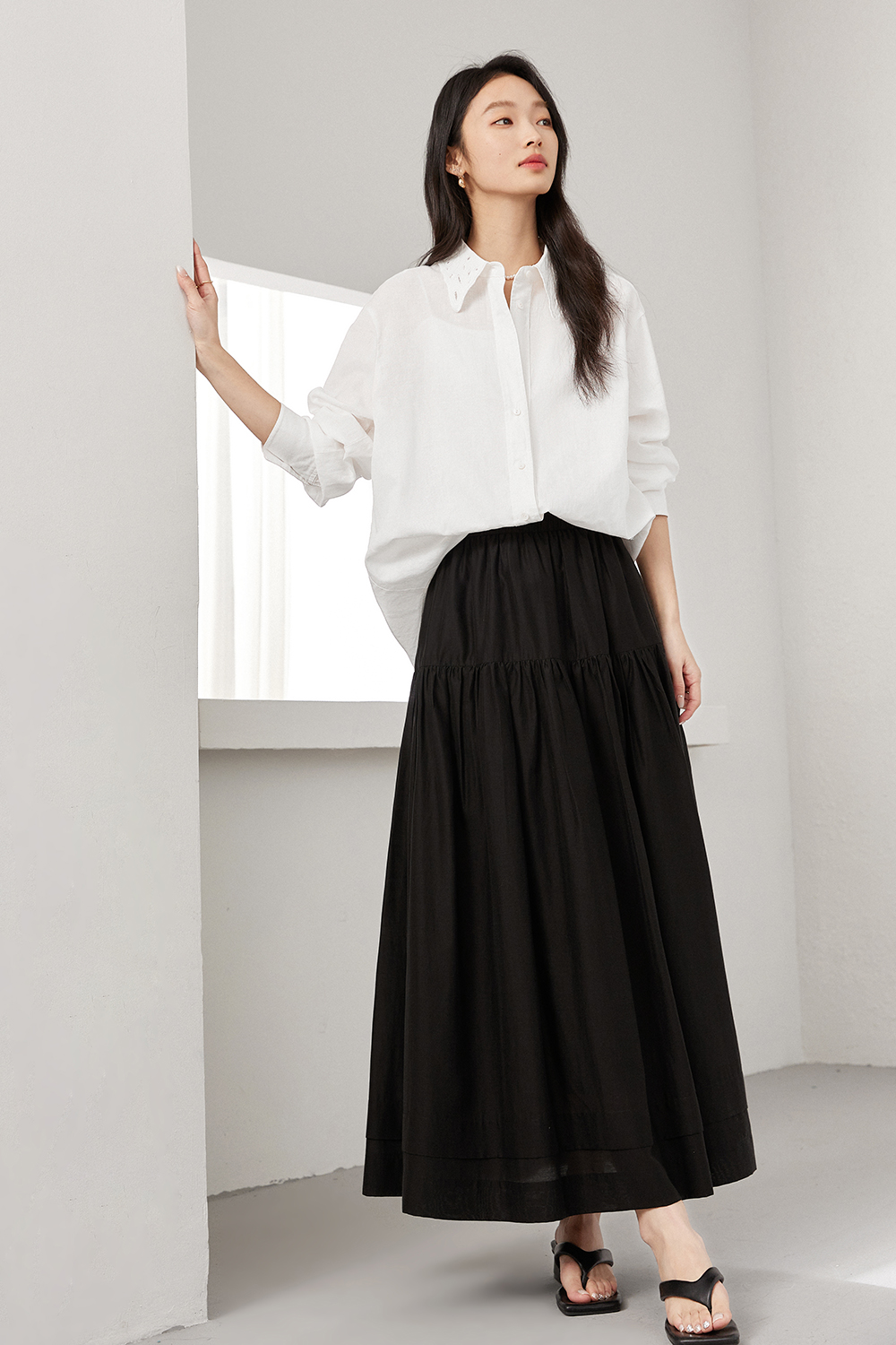 Pleated Loose Long Skirt