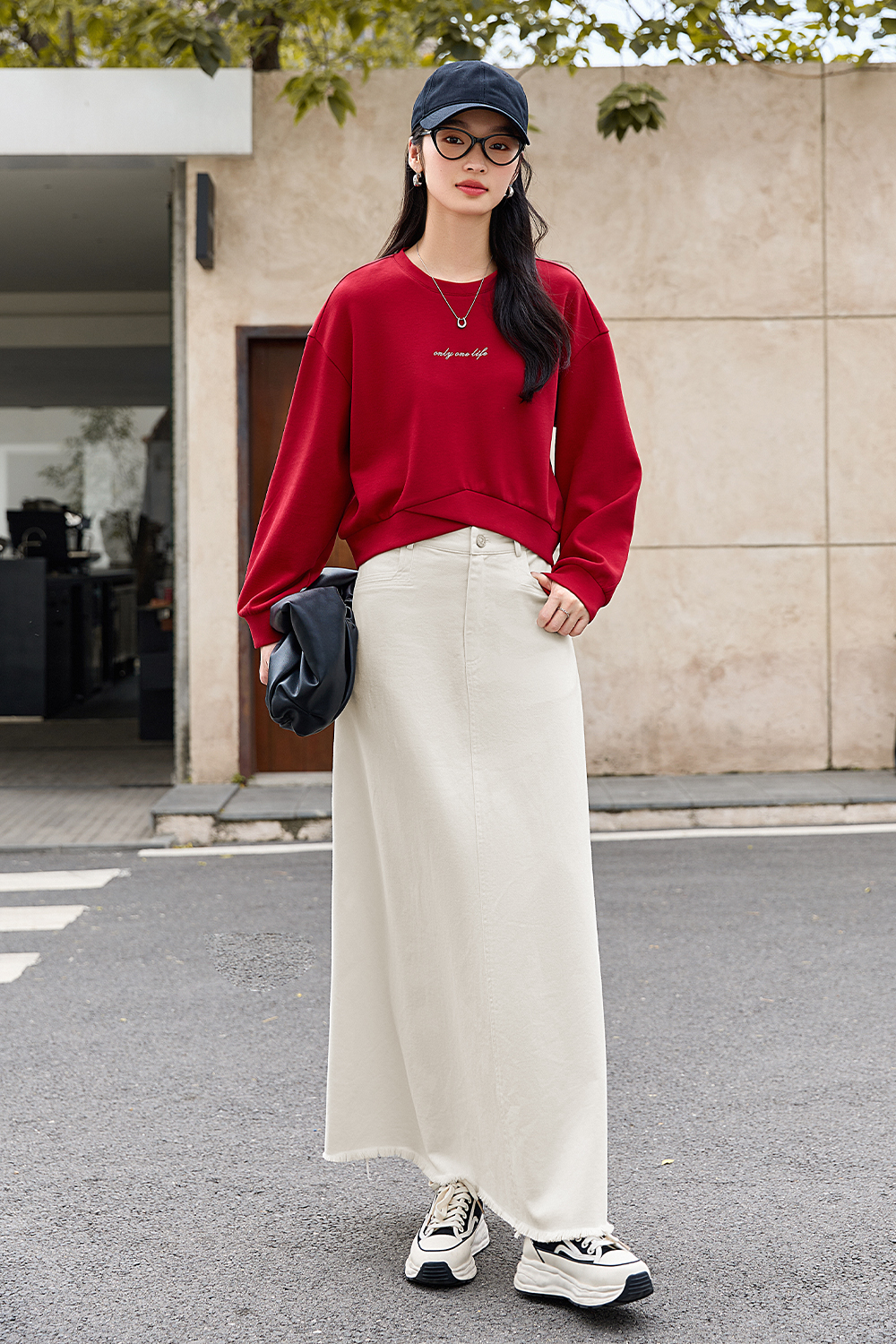 Cotton Denim Long Skirt-VIMLYSTORE