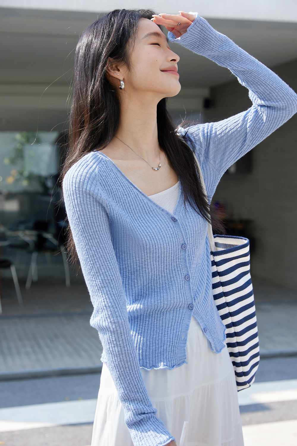 Striped Solid Color Knit Cardigan-VIMLYSTORE