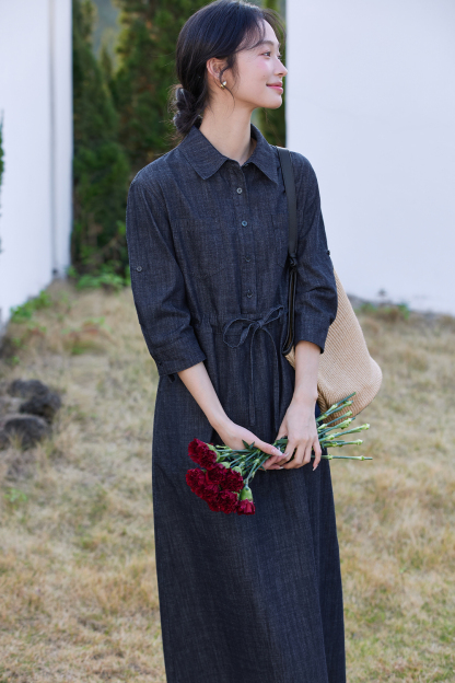 Pure Cotton Lapel Denim Dress