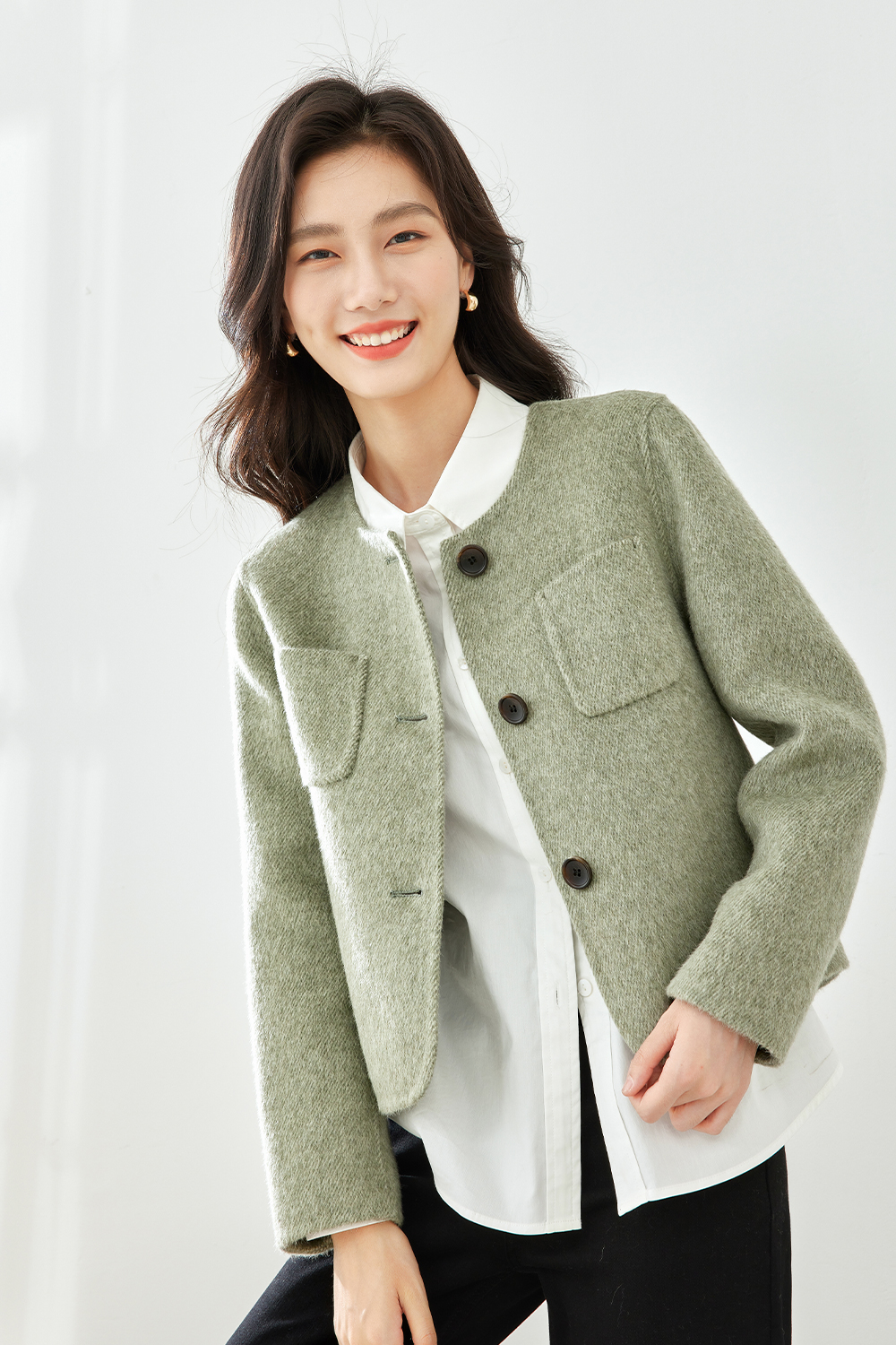 Short Solid Color Wool Coat-VIMLYSTORE