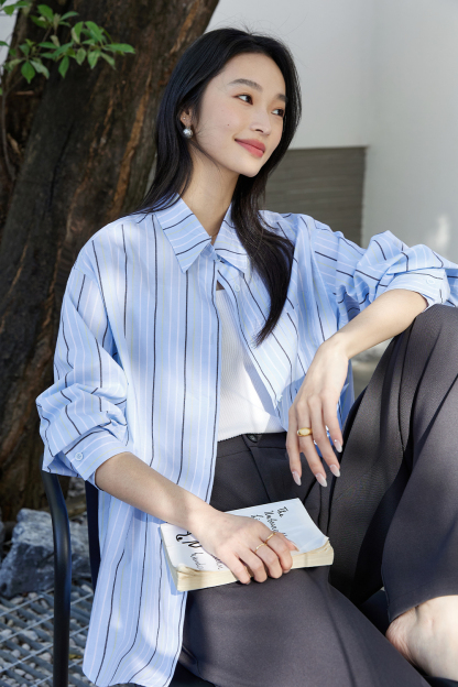 Blue And White Striped Pure Cotton Shirt