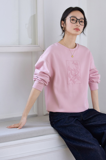 Pink Embroidered Sweatshirt