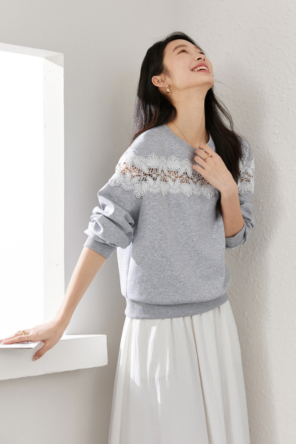 Hollow Lace Sweatshirt