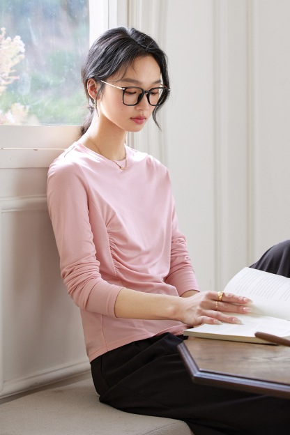 Pleated Long - sleeved T-shirt