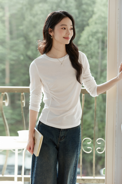 Pleated Long - sleeved T-shirt