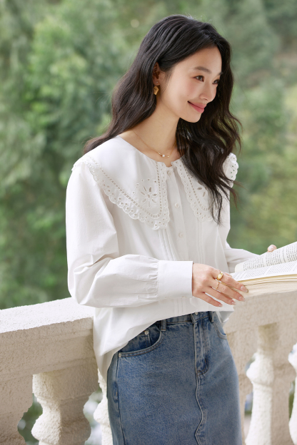 Cotton Lace Baby Collar Shirt