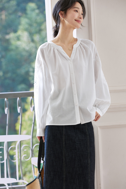 French Hollow Embroidered Shirt