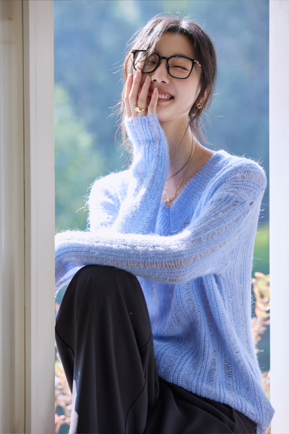 V-Neck Mesh Sweater
