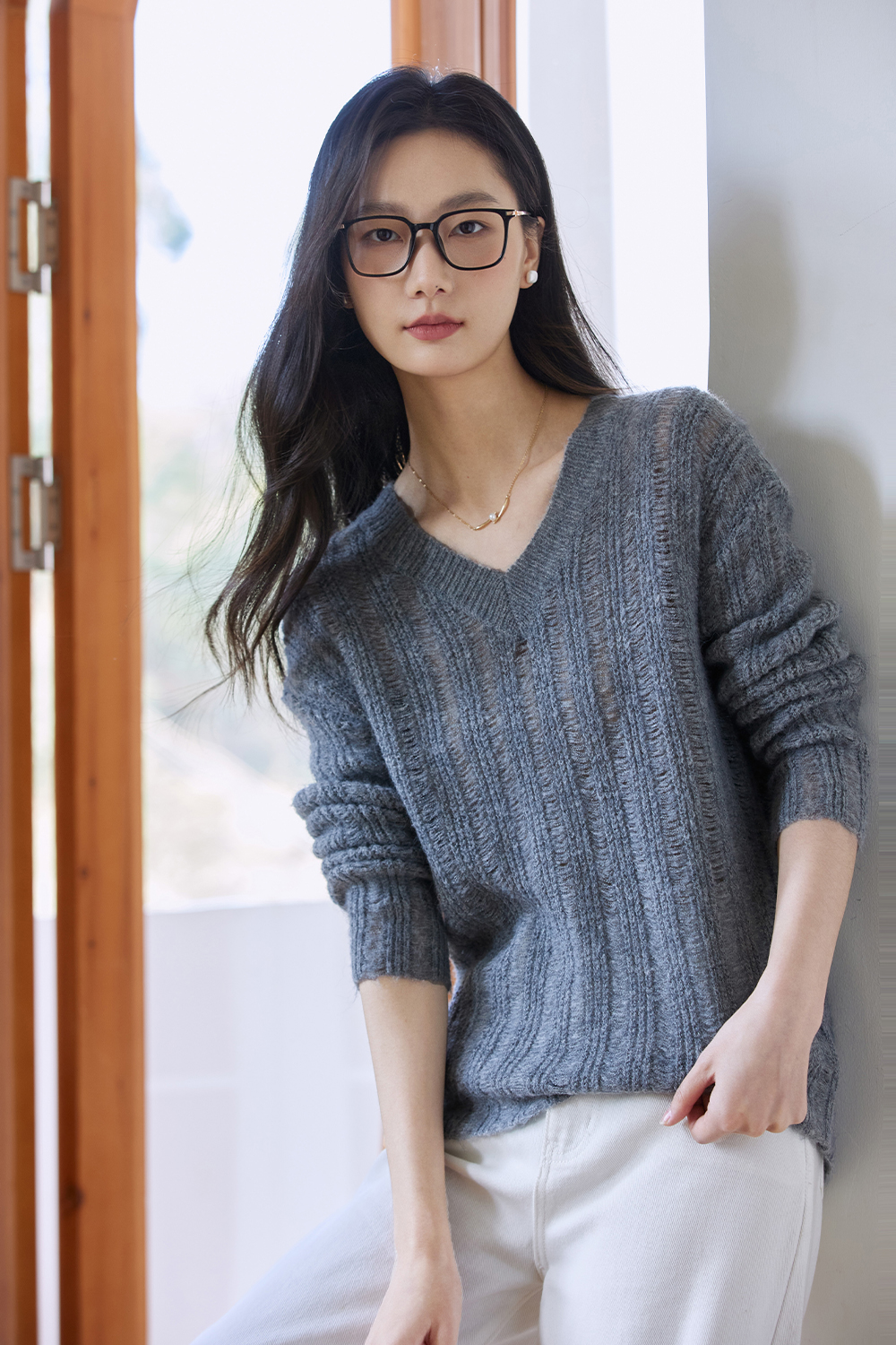 V-Neck Mesh Sweater