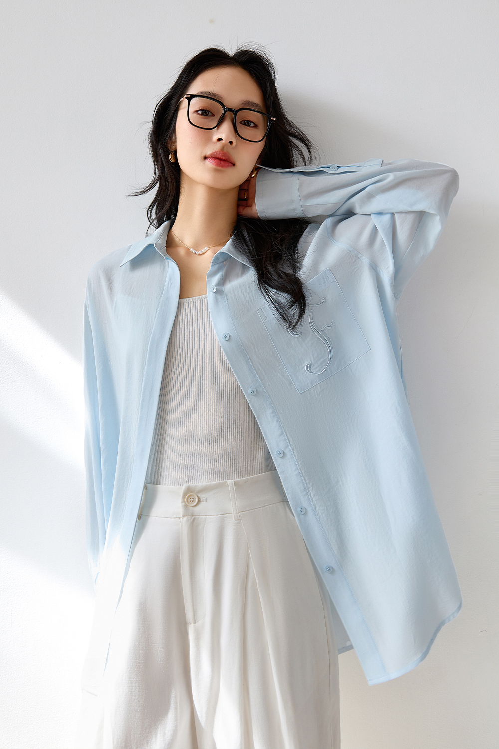 Simple Embroidered Letter Shirt-VIMLYSTORE