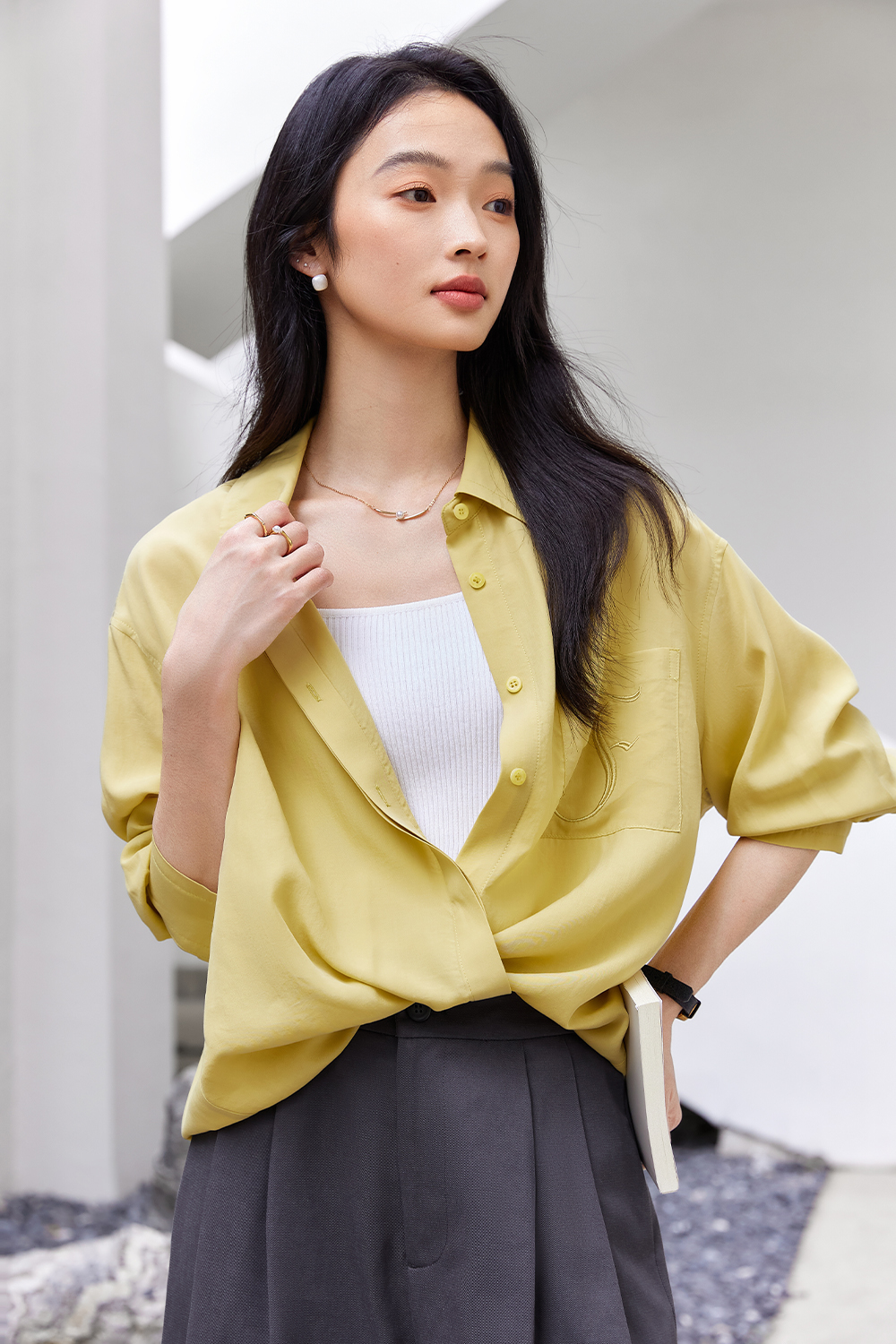 Simple Embroidered Letter Shirt-VIMLYSTORE